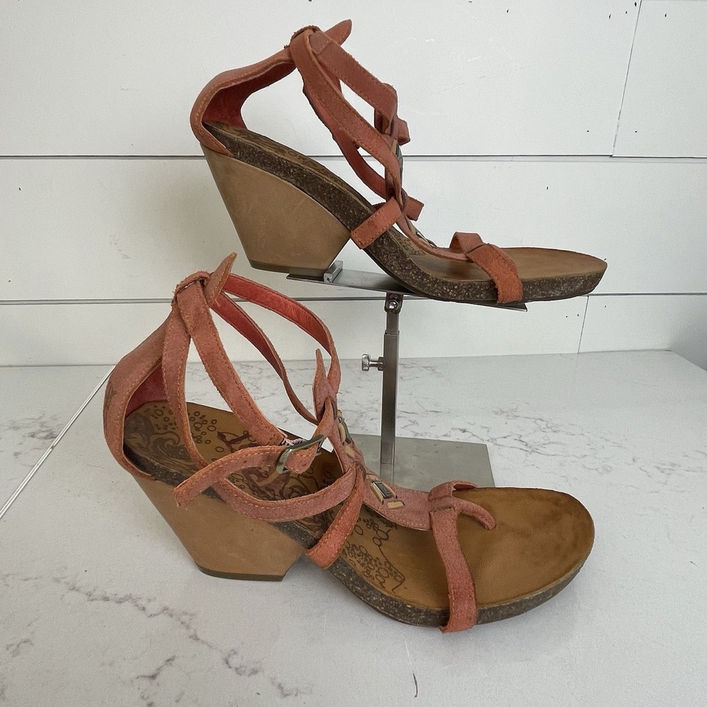Vintage OTBT Lubdock Orange Leather Strappy Sandals Wedges Womens 10